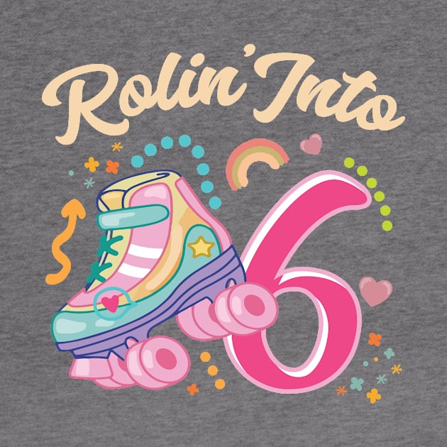 Roller Skate Groovy 6th Birthday Girls B-day Gift For Kids Girls toddlers by FortuneFrenzy